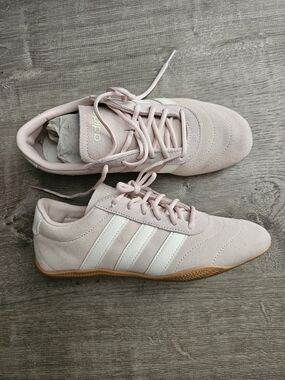 adidas Women’s Pink Suede Sneakers with White Stripes